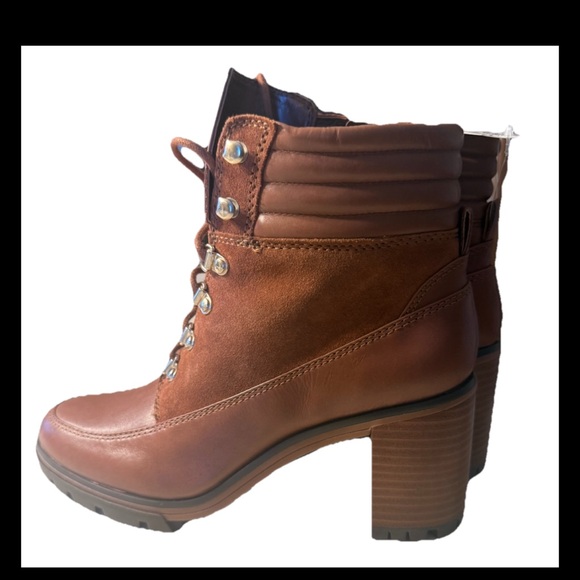 Vince Camuto Lace Up Heeled Leather Hiker Boots Donenta Cocoa Biscuit Size 9.5 - Picture 6 of 11